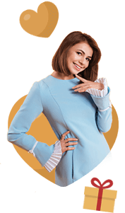 Smiling woman holding a heart and a gift