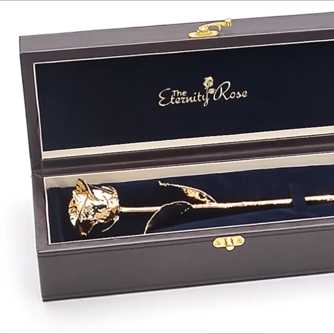 The Eternity Rose display case with gold-dipped rose