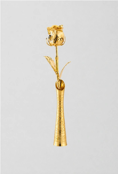 Gold-Dipped Rose & Vase Set Stitched PU Leather Case